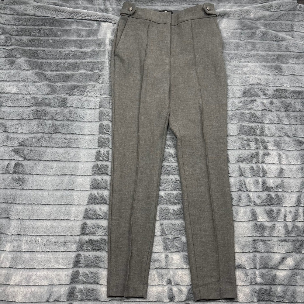 Express Womens Gray High Waisted Button Tab Slim Straight Leg Dress Pants 4R